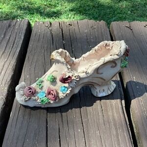 Vintage Ceramic High Heel Shoe Floral Roses Decorative Accent